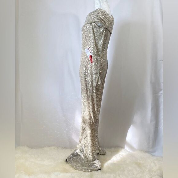 Mac Duggal Ieena Sequin One-Shoulder Long-Sleeve Jumpsuit size 8 - Picture 7 of 11